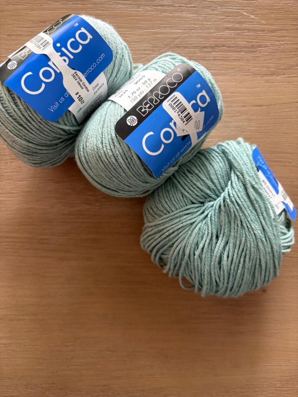 NWT 3 Skeins Berroco Corsica Yarn - cotton and cashmere in Seafoam